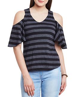 cold shoulder striped top - 11590759 - Very Small Image - 1