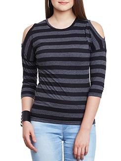 cold shoulder striped top - 11590765 - Very Small Image - 1