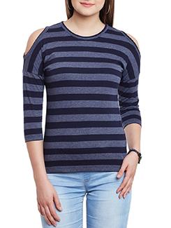 cold shoulder striped top - 11590766 - Very Small Image - 1