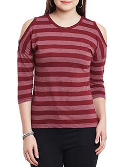 striped cold shoulder top - 11590767 - Very Small Image - 1