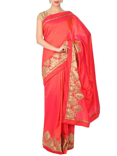 orange georgette bordered saree with blouse - 11592311 - Very Small Image - 1