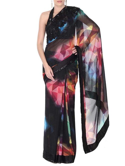 multi colored georgette printed saree with blouse - 11592336 - Very Small Image - 1
