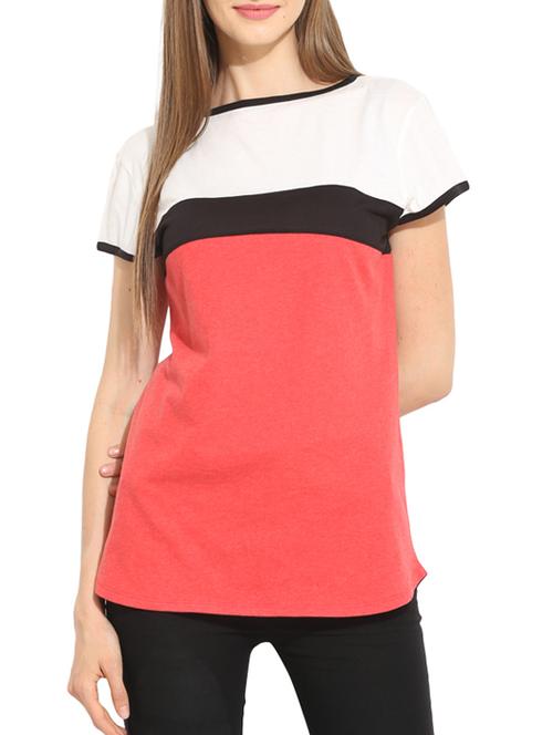 red and white colour block cotton top - 11593327 - Very Small Image - 1