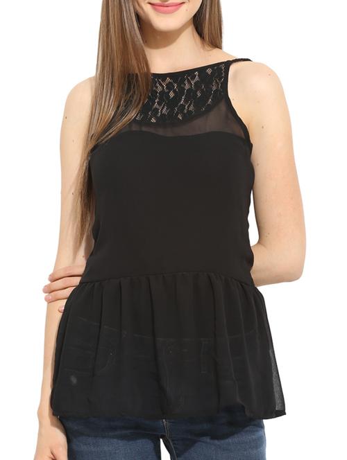 solid black georgette laced top - 11593342 - Very Small Image - 1