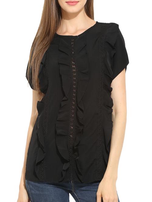 solid black crepe ruffled top - 11593349 - Very Small Image - 1