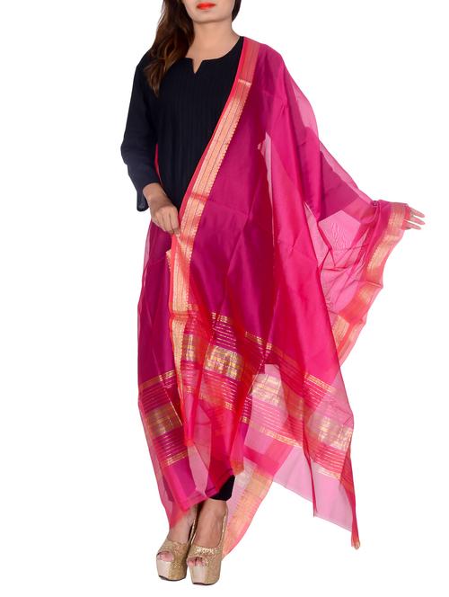 solid pink chanderi dupatta - 11593921 - Very Small Image - 1