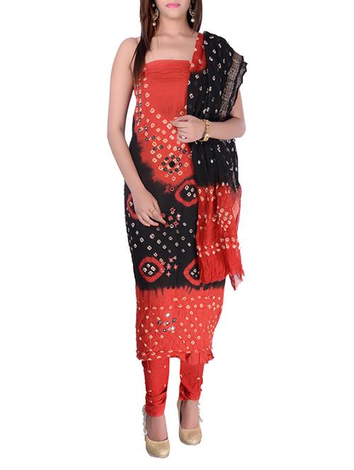 red and black cotton printed unstitched suit set - 11593928 - Very Small Image - 1