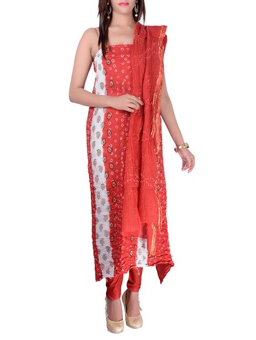 red cotton printed unstitched suit set - 11593931 - Very Small Image - 1