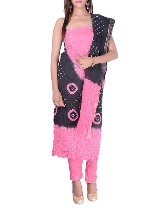 pink and black cotton straight unstitched suit. - 11593933 - Very Small Image - 1