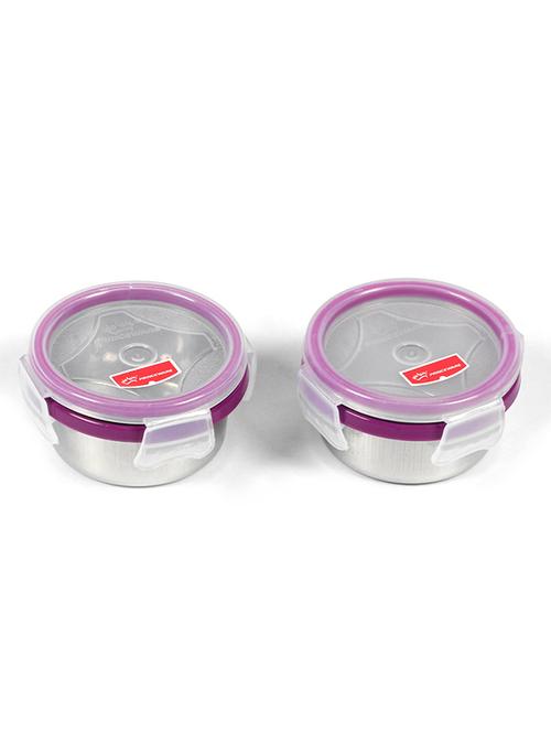 princeware dura click purple and silver round 325 ml lock storage box - set of 2 - 11594012 - Very Small Image - 1