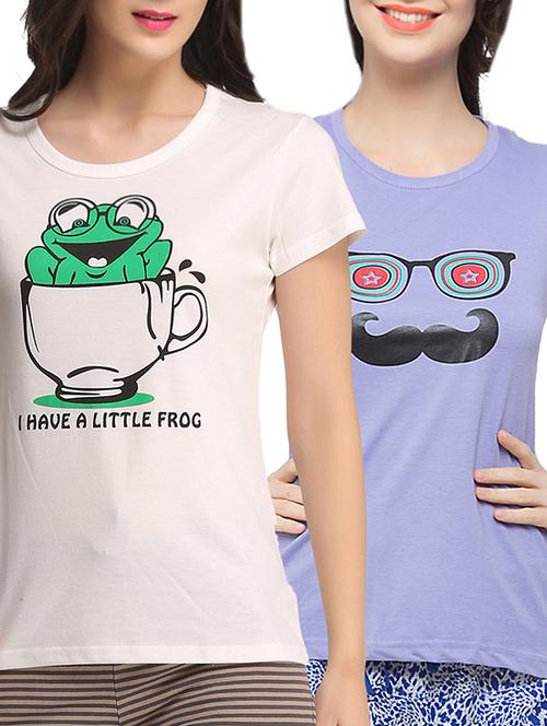 set of 2 multi colored printed cotton tee - 11596752 - Very Small Image - 1