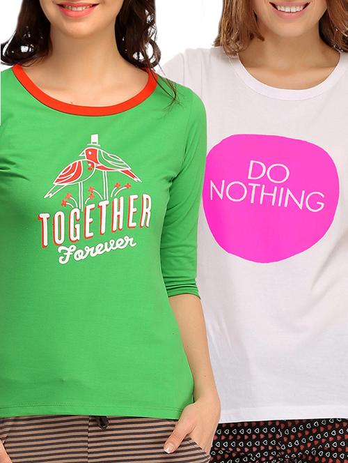 set of 2 multi colored printed cotton tee - 11596754 - Very Small Image - 1
