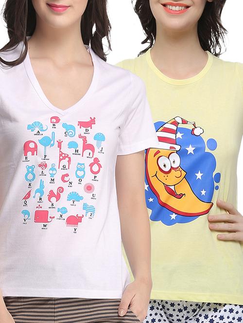 set of 2 multi colored printed cotton tee - 11596755 - Very Small Image - 1
