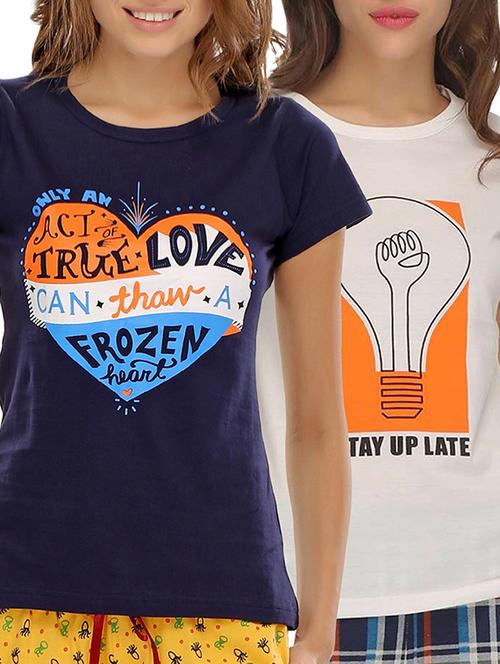 set of 2 multi colored printed cotton tee - 11596761 - Very Small Image - 1