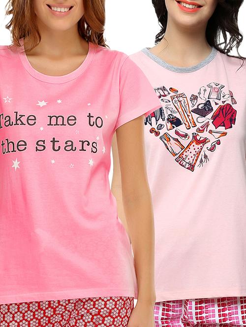 set of 2 pink printed cotton tee - 11596764 - Very Small Image - 1