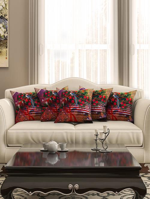 multicoloured cotton printed cushion cover (set of 5) - 11599545 - Very Small Image - 1