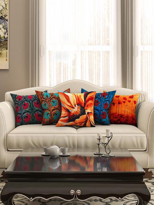 multicoloured cotton printed cushion cover (set of 5) - 11599547 - Very Small Image - 1