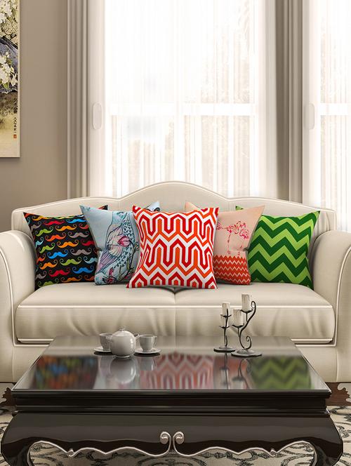 multicoloued cotton printed cushion cover (set of 5) - 11599554 - Very Small Image - 1