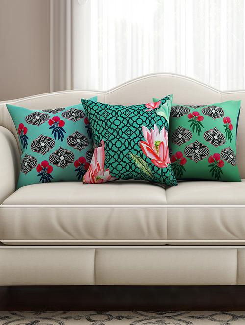 multicoloured cotton printed cushion cover (set of 3) - 11599562 - Very Small Image - 1