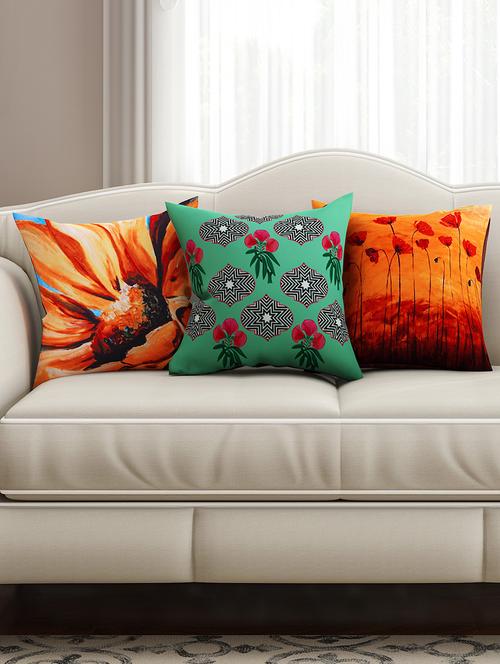 multicoloured cotton printed cushion cover (set of 3) - 11599563 - Very Small Image - 1