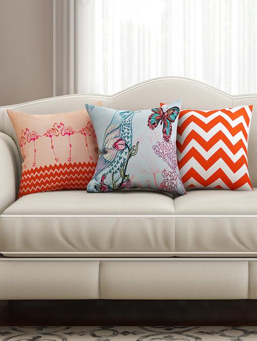 multicoloured cotton printed cushion cover (set of 3) - 11599567 - Very Small Image - 1