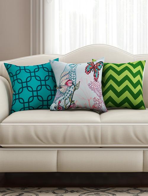 multicoloured cotton printed cushion cover (set of 3) - 11599568 - Very Small Image - 1