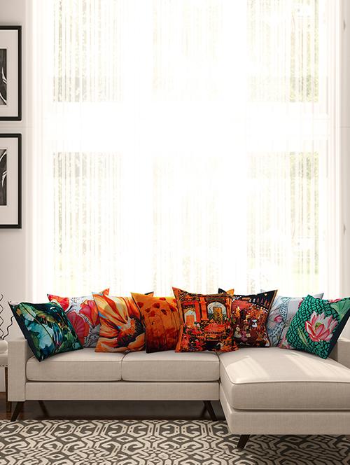 multicoloured cotton printed cushion cover (set of 8) - 11599573 - Very Small Image - 1