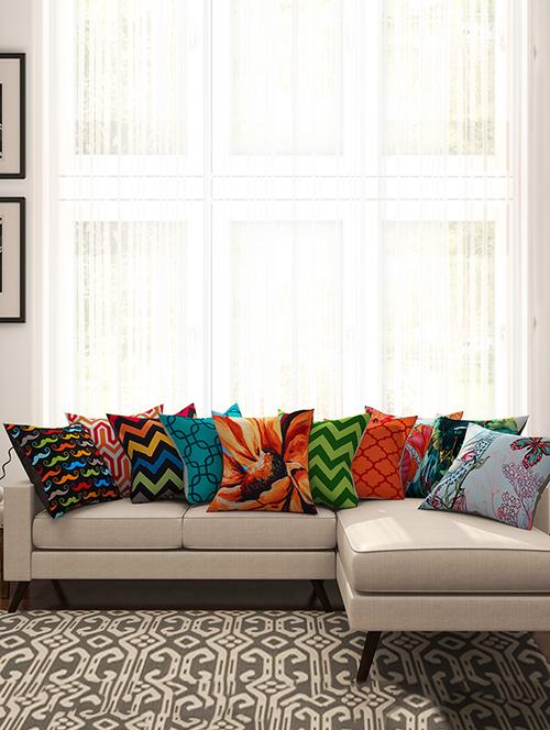 multicoloured cotton printed cushion cover (set of 8) - 11599577 - Very Small Image - 1