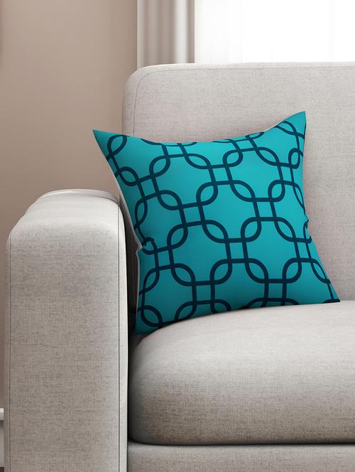 teal blue cotton printed cushion cover - 11600590 - Very Small Image - 1