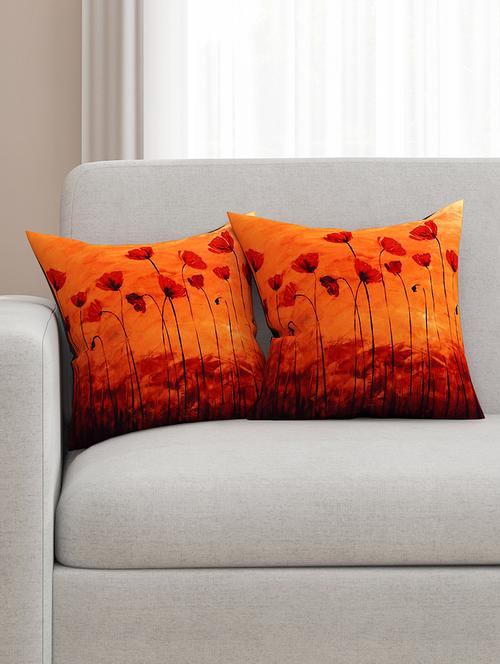 orange cotton printed cushion cover (set of 2) - 11600597 - Very Small Image - 1