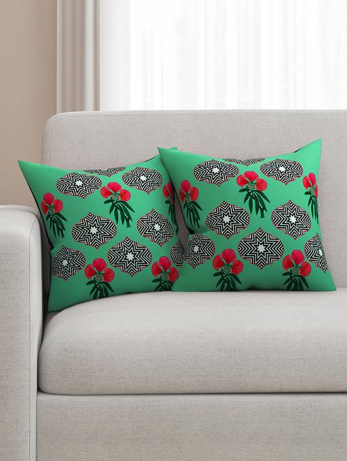 green cotton printed cushion cover (set of 2) - 11600598 - Very Small Image - 1