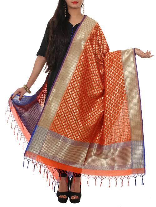 orange pure silk dupatta - 11600856 - Very Small Image - 1