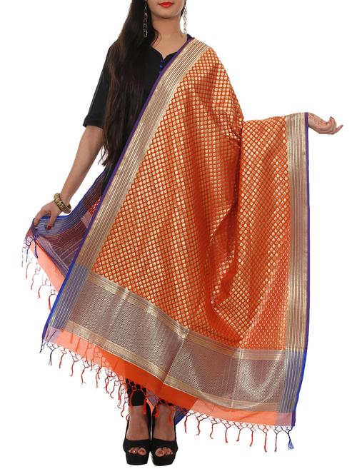 orange pure silk dupatta - 11600861 - Very Small Image - 1