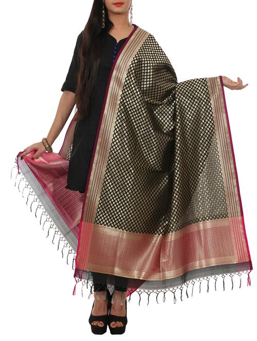 black pure silk dupatta - 11600865 - Very Small Image - 1