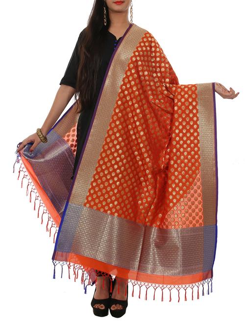 orange silk dupatta - 11600868 - Very Small Image - 1