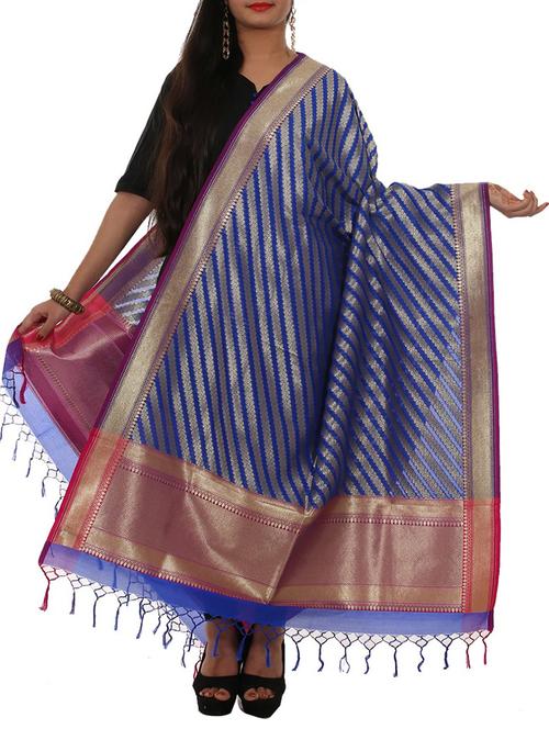 blue pure silk dupatta - 11600909 - Very Small Image - 1