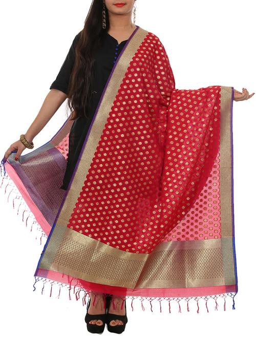 red pure silk banarasi dupatta - 11600911 - Very Small Image - 1