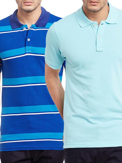 royal blue and sky blue polo neck t-shirt set - 11601774 - Very Small Image - 1