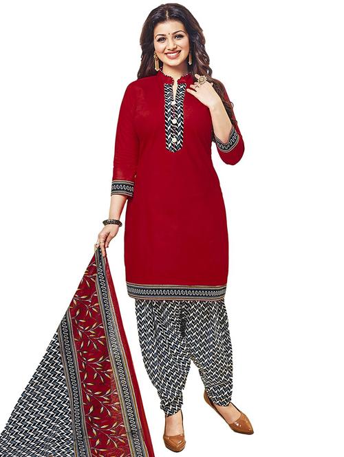 maroon cotton printed unstitched suit set - 11601781 - Very Small Image - 1