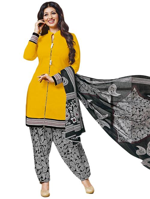 yellow cotton printed unstitched suit set - 11601783 - Very Small Image - 1