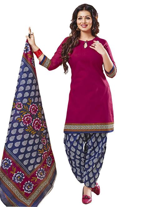 magenta cotton printed unstitched suit set - 11601784 - Very Small Image - 1