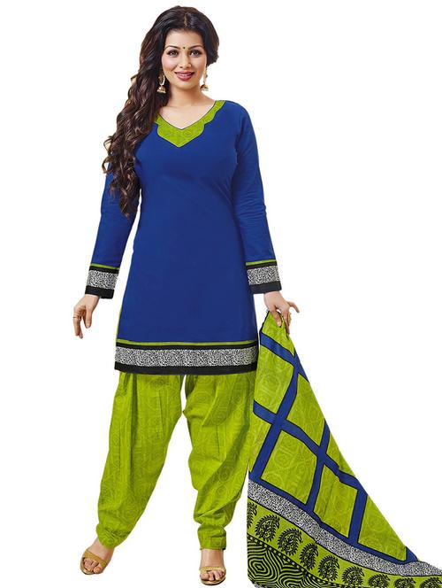 navy blue cotton printed unstitched suit set - 11601785 - Very Small Image - 1