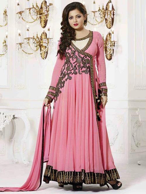 pink georgette embroidered dress material - 11601831 - Very Small Image - 1