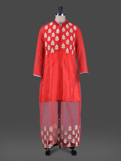 mandarin color cage pattern print dress - 1160198 - Very Small Image - 1