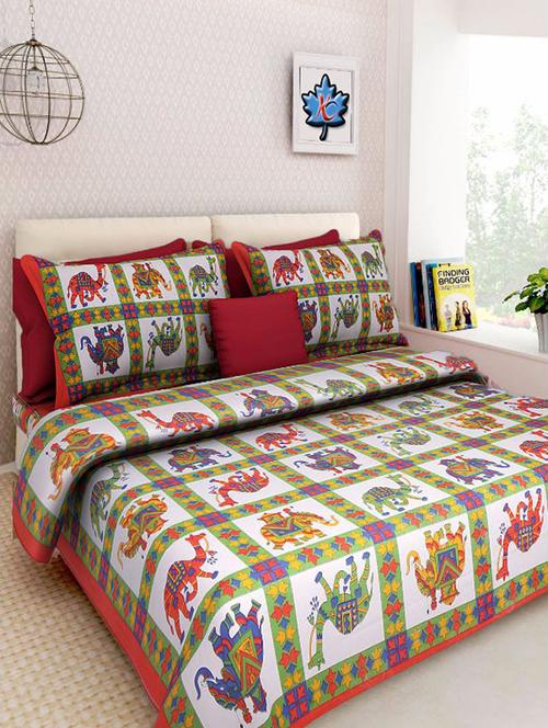 divy fusion fashion multicolored rajasthani printed double bedsheet with 2 matching pillow cover - 11603875 - Very Small Image - 1