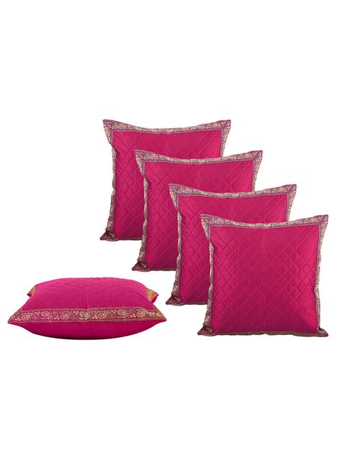 set of 5 ethnic checks quilted cushion cover - 11605428 - Very Small Image - 1