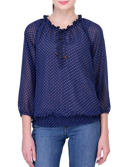 blue polka dots printed poly georgette top - 11606112 - Very Small Image - 1