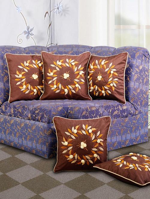 set of 5 floral embroidery cushion cover - 11607968 - Very Small Image - 1