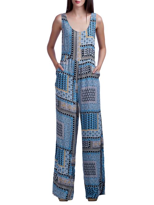 multi colored rayon printed jumpsuit - 11608352 - Very Small Image - 1
