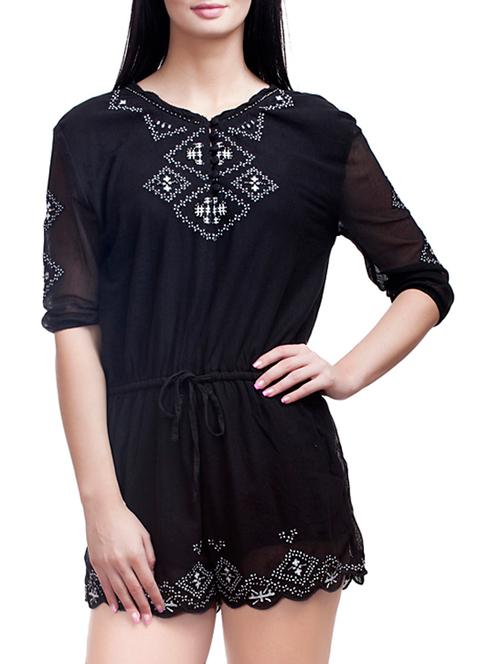 black cotton embroidered romper - 11608354 - Very Small Image - 1